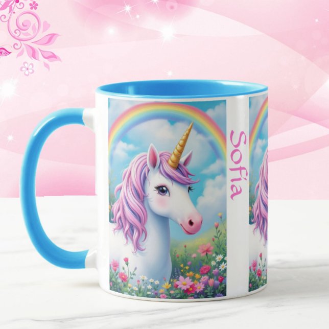 Cute Unicorn Add Girl's Name Pink Tea Party Mug (Creator Uploaded)