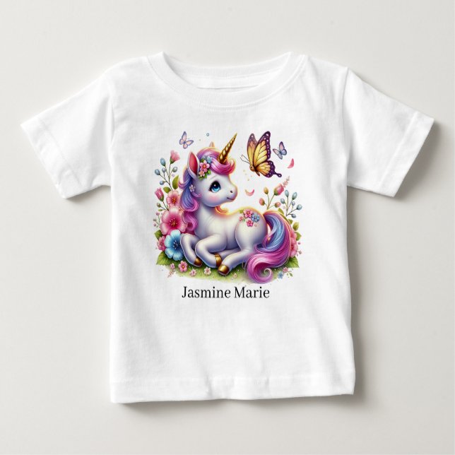 Cute unicorn add name fantasy Baby  Baby T-Shirt (Front)