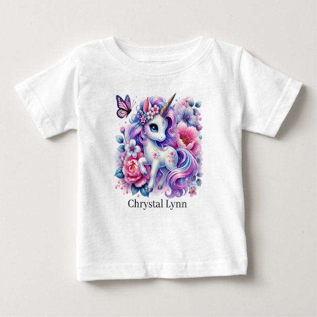 Cute unicorn add name fantasy  baby T-Shirt (Front)
