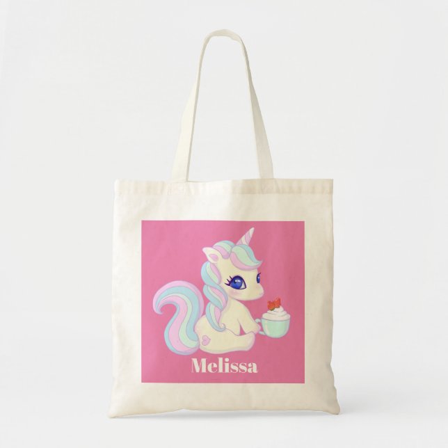Cute unicorn add name fantasy tote bag (Front)
