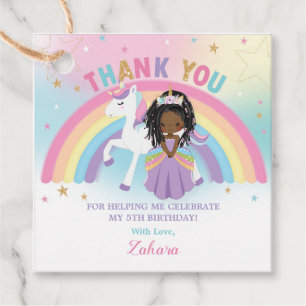 Cute Unicorn African Princess Birthday Thank You Favour Tags