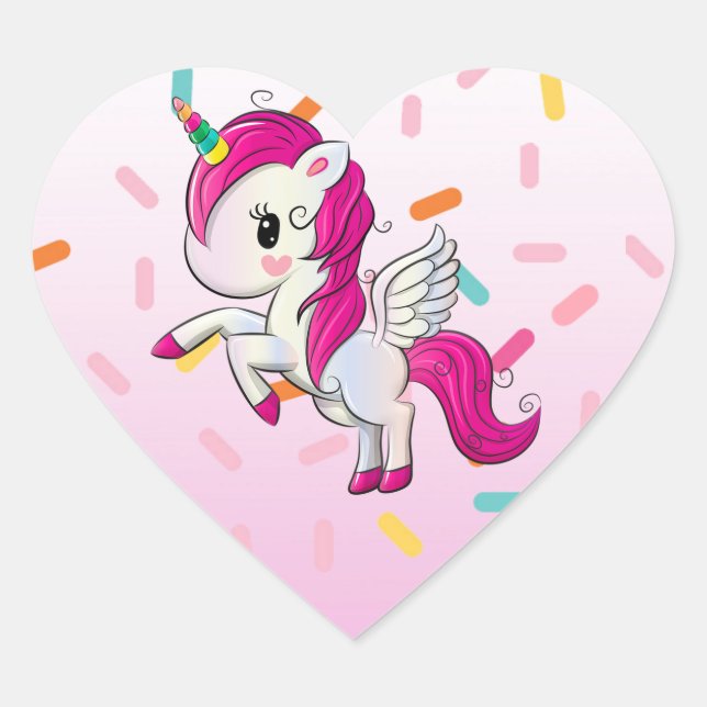 Cute Unicorn and Candy Sprinkles Heart Sticker (Front)