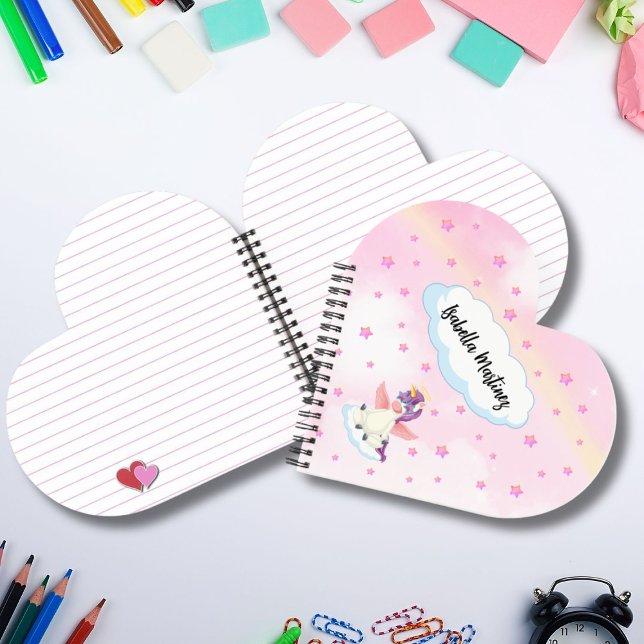 Cute Unicorn and Pink Stars Heart Shaped Notebook (Creator Uploaded)