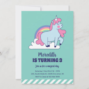 Cute Unicorn and Rainbow Kids Girls Birthday Invitation