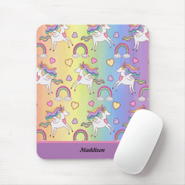 Cute Unicorn  and Rainbow Pattern Customisable  Mouse Pad (With Mouse)