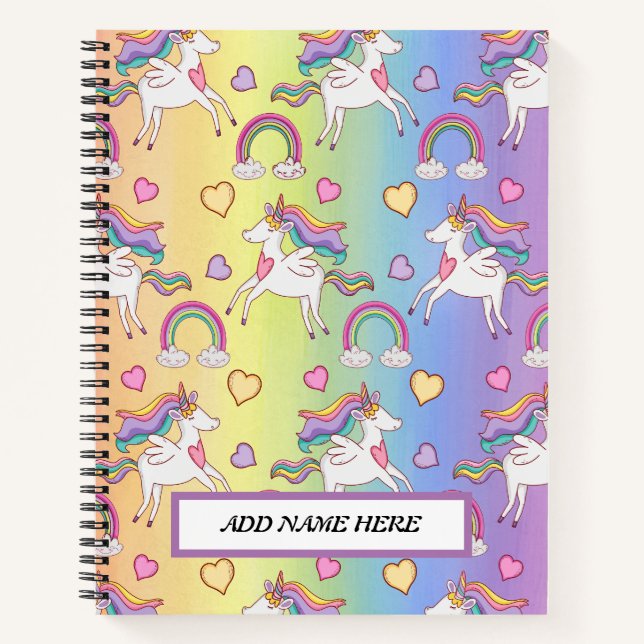 Cute Unicorn and Rainbow Pattern  Notebook (Front)