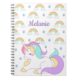Cute Unicorn and Rainbows Personalised Notebook
