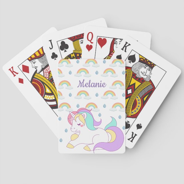 Cute Unicorn and Rainbows Personalised Playing Cards (Back)