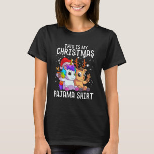 Cute Unicorn And Reindeer Merry Christmas Pajama T-Shirt