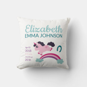 Cute Unicorn Baby Birth Stats Cushion