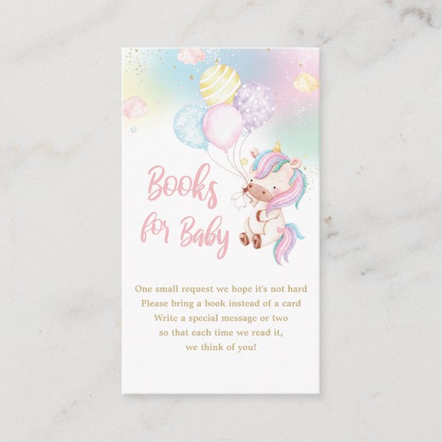 Cute Unicorn Baby Girl Shower Books for Baby  Enclosure Card (Front)