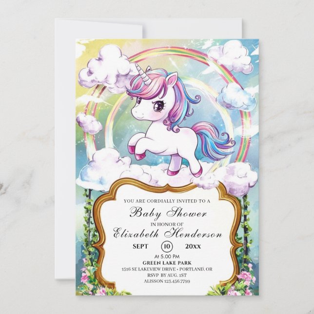 Cute Unicorn Baby Shower Invitation (Front)
