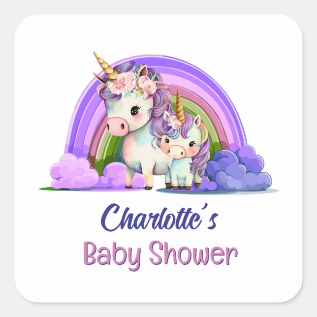 Cute Unicorn Baby Shower Square Sticker (Front)
