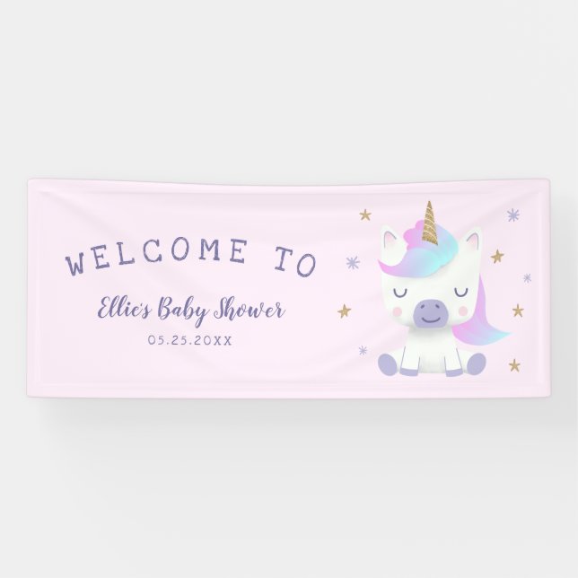 Cute Unicorn Baby Shower Welcome Banner (Horizontal)