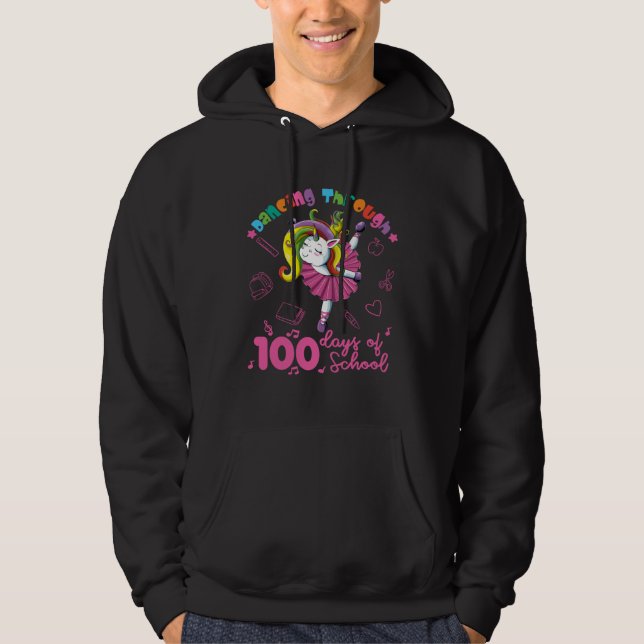 Cute unicorn ballerina 100 days of school girls hoodie (Front)