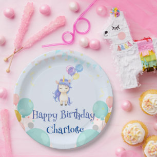 cute Unicorn balloon rainbow birthday party kids Paper Plate