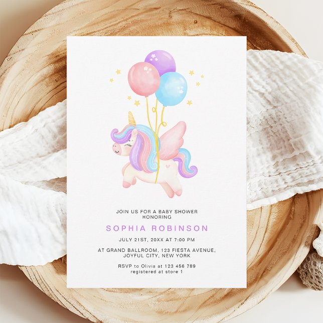 Cute Unicorn Balloons Modern Pastel Baby Shower Invitation (Creator Uploaded)