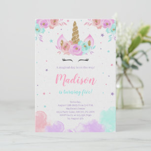 Cute Unicorn Birthday Floral Magical Unicorn  Invitation