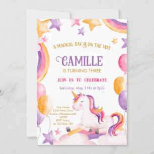 Cute Unicorn birthday Invitation