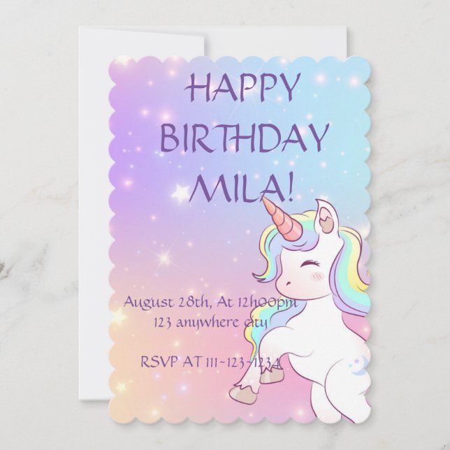 CUTE UNICORN BIRTHDAY INVITATION (Front)