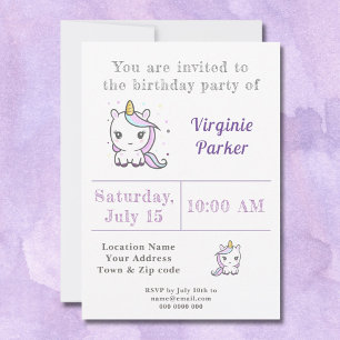 Cute Unicorn Birthday Invitation 