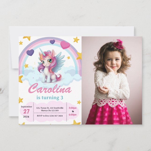 Cute Unicorn Birthday Party  Invitation (Front)