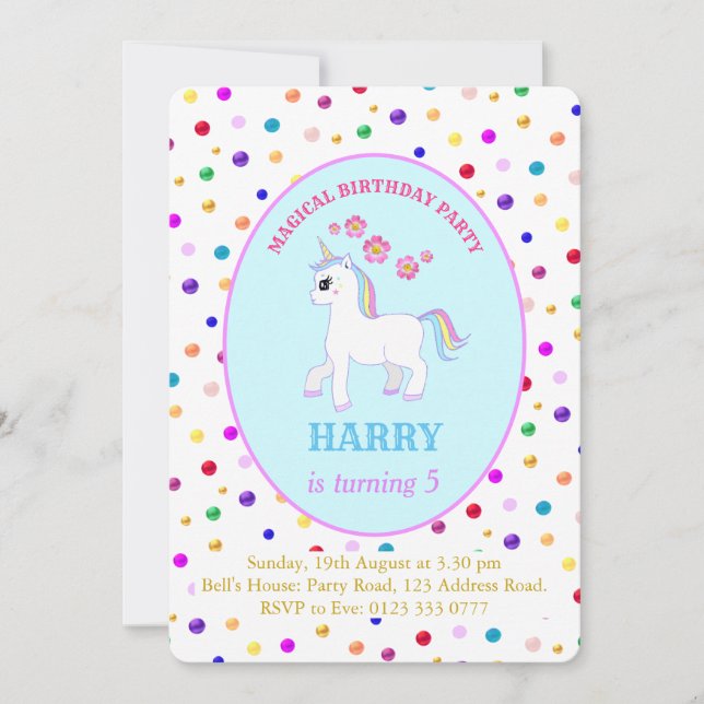 Cute Unicorn Birthday Party Invitation (Front)