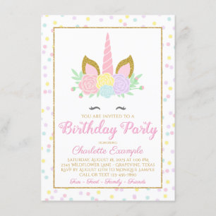 Cute Unicorn Birthday Party Invitations