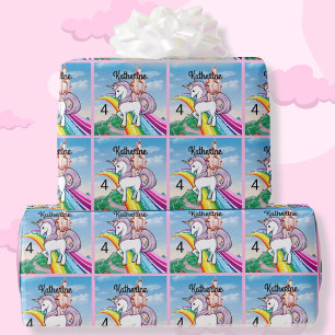 Cute UNICORN Birthday Personalise Girl's Name Age Wrapping Paper