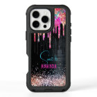 Cute unicorn black glitter birthday monogram