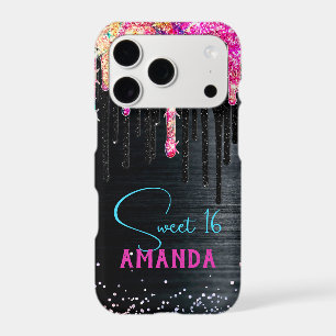 Cute unicorn black glitter birthday monogram