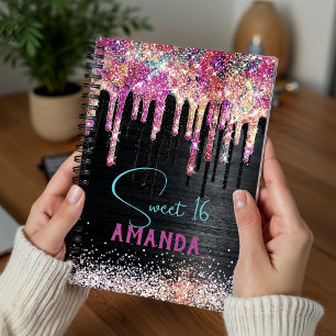 Cute unicorn black glitter birthday monogram planner
