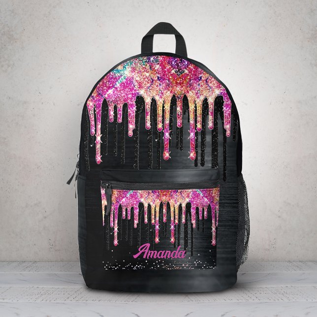 Cute unicorn black glitter birthday monogram printed backpack (Creator Uploaded)