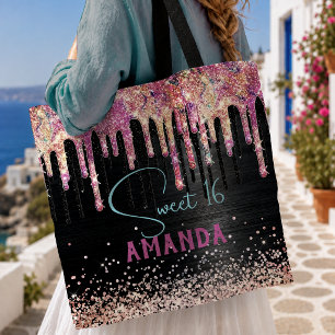 Cute unicorn black glitter birthday monogram tote bag