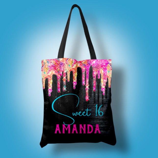 Cute unicorn black glitter birthday monogram tote bag (Creator Uploaded)