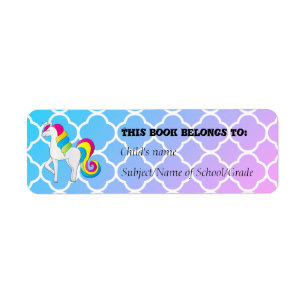 Cute Unicorn Blue and Pink Quatrefoil Return Address Label