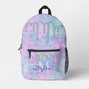 Cute unicorn Blue Faux glitter Drips Monogram Printed Backpack