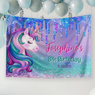 Cute Unicorn blue green drip birthday  Banner