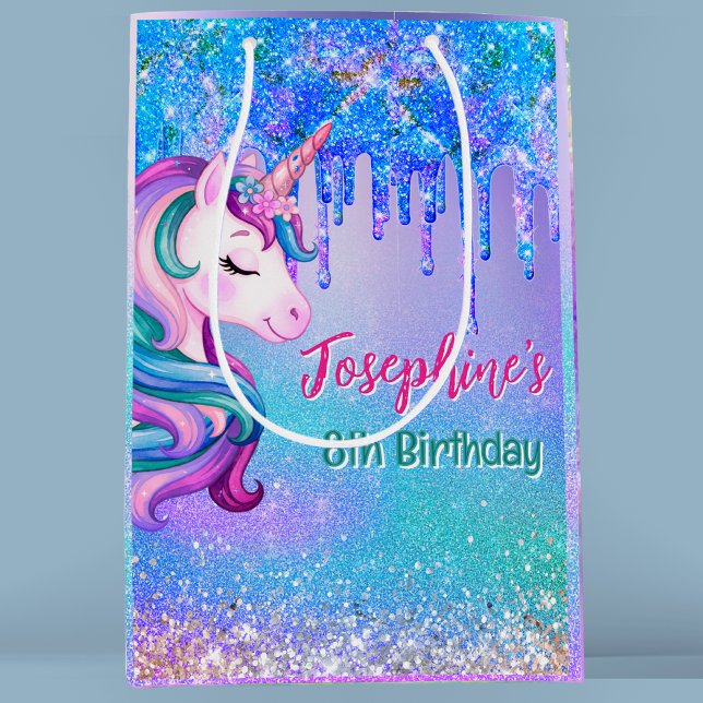 Cute Unicorn blue green drip birthday  Medium Gift Bag (Creator Uploaded)