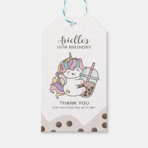 Cute Unicorn & Boba Bubble Milk Tea Gift Favor Tag