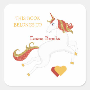 Cute Unicorn Bookplate Book Label Glitter