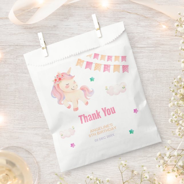 Cute Unicorn Bunting Flag Girl Birthday Thank You Favour Bag (Clipped)