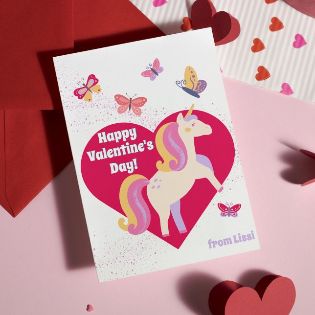 Cute Unicorn Butterflies Happy Valentine's Day Card (Cute Unicorn Butterflies Happy Valentine's Day Classroom Card
)