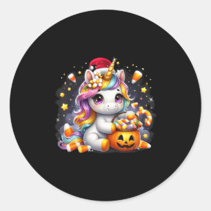 Cute Unicorn Candy Halloween Santa Hat Christmas G Classic Round Sticker