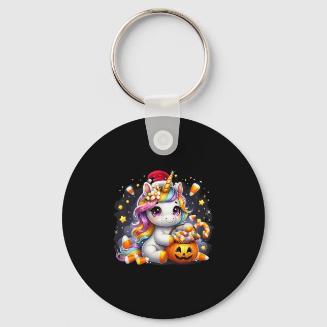 Cute Unicorn Candy Halloween Santa Hat Christmas G Key Ring (Front)
