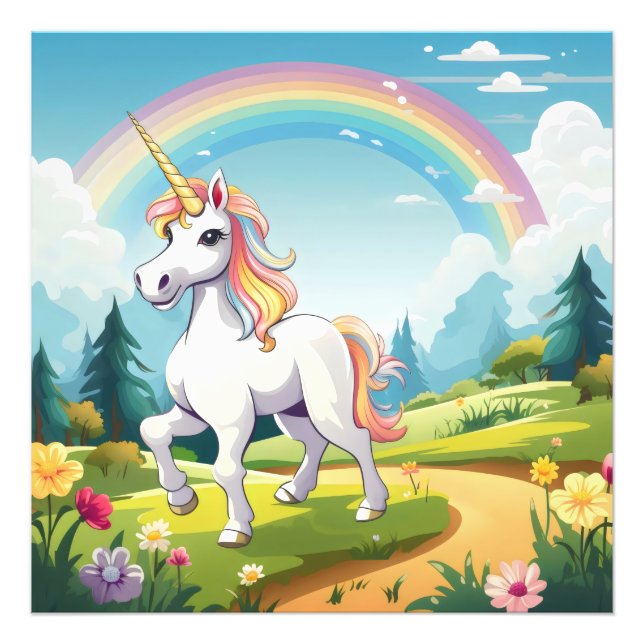 Cute Unicorn Cartoon Photo Print (Front)