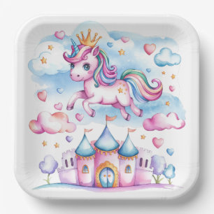Cute Unicorn Castle Magical Land Girl Birthday  Paper Plate