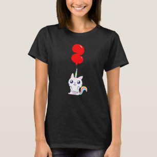 Cute Unicorn Cat 2nd Birthday Kids Balloon Party T-Shirt