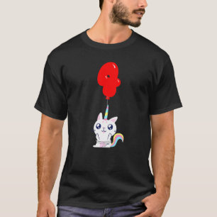 Cute Unicorn Cat  4th Birthday  Kids Balloon Party T-Shirt