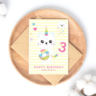 Cute Unicorn Cat - Custom Age Kids' Birthday Postcard